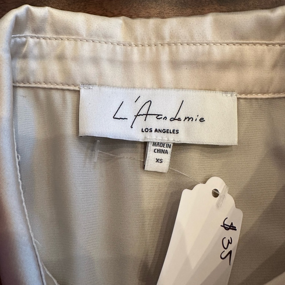 L'Academie The Michelle Blouse in Ivory Satin Top Feather Trim size XS - Picture 3 of 7